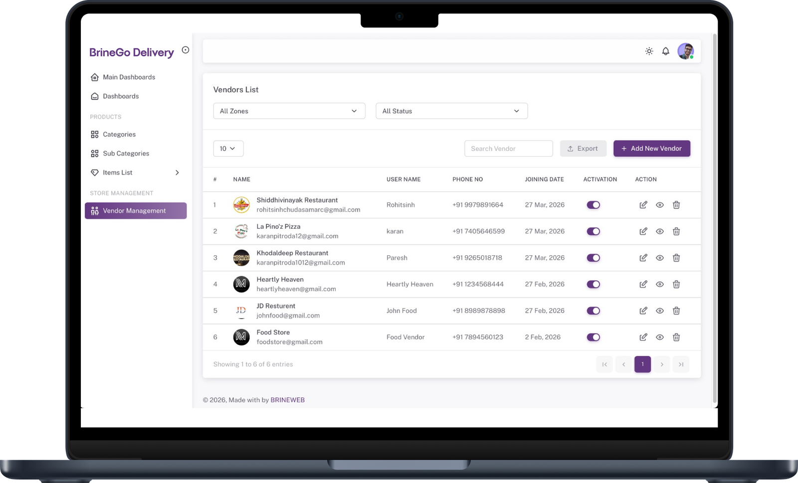 Subscription Admin Console Mockup